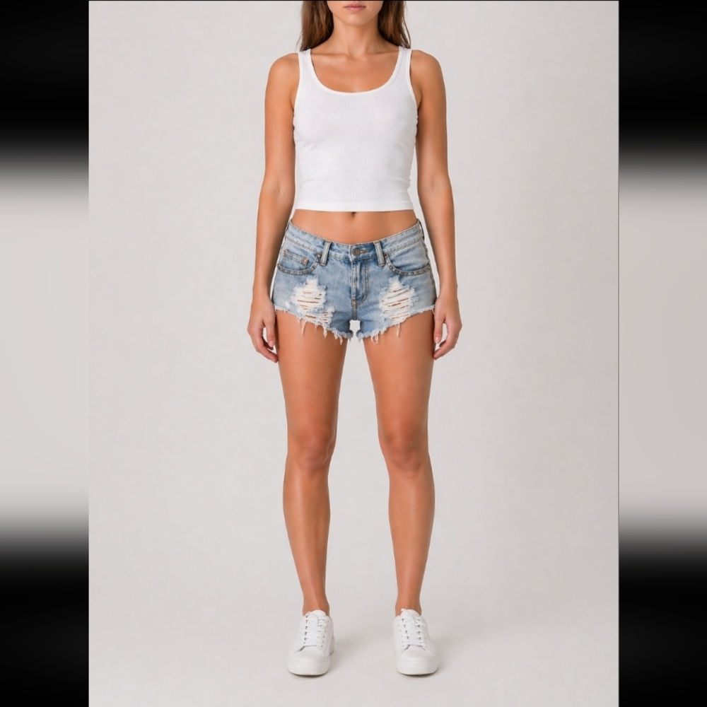 Evil Twin distressed cut off studded shorts XS